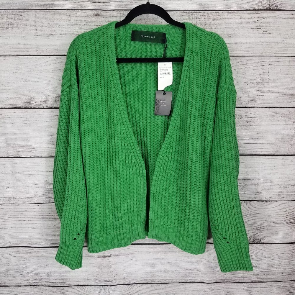 NWT Code x Mode Cardigan Sweater Open Front Chunky Knit Green Women L Large